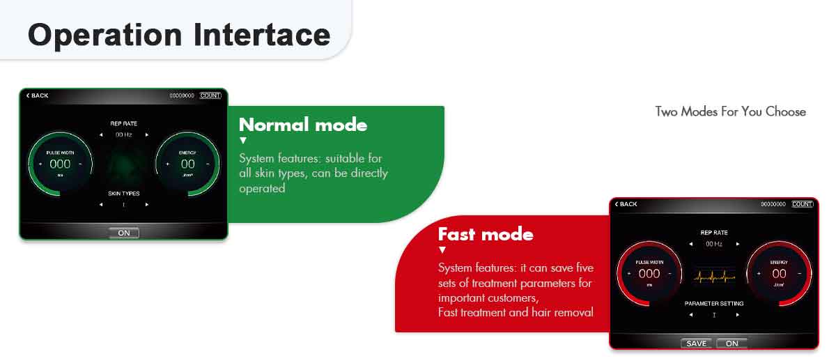 diode hair removal laser machine operation interface